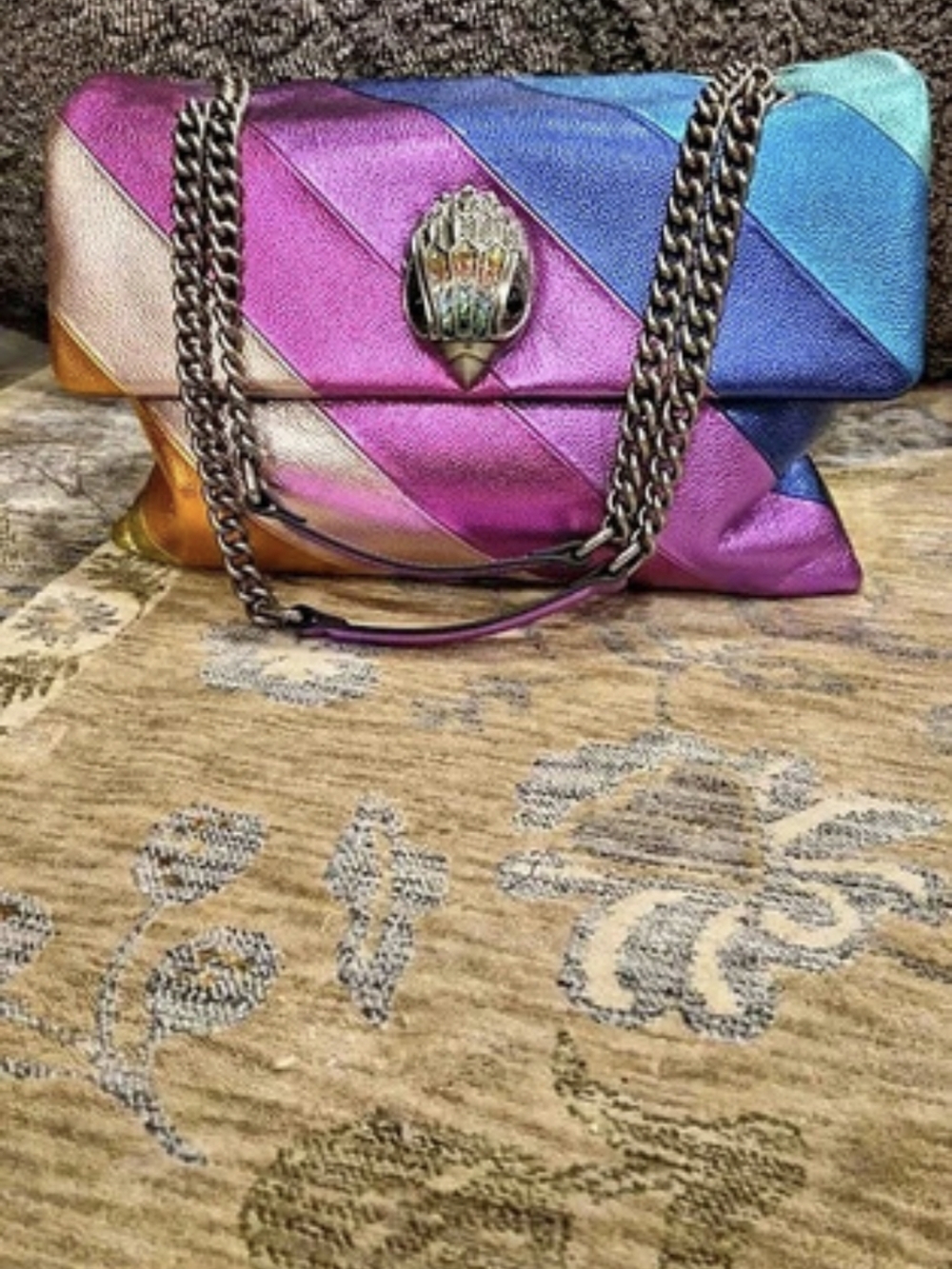 The Kensington Color Block Chain Shoulder Bag in Metallic Rainbow Xxl